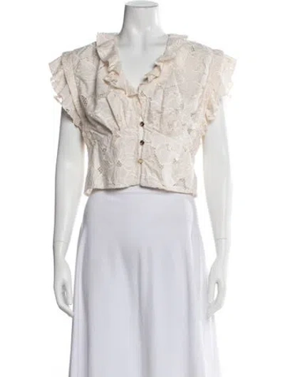 Pre-owned Sandro Floral Print V-neck Blouse In Neutrals