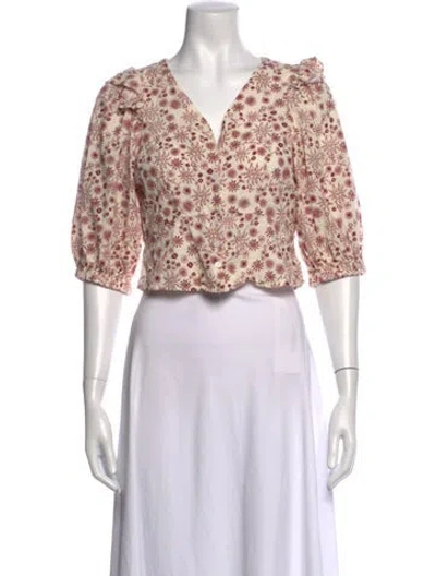 Pre-owned Sandro Floral Print V-neck Blouse In Neutrals