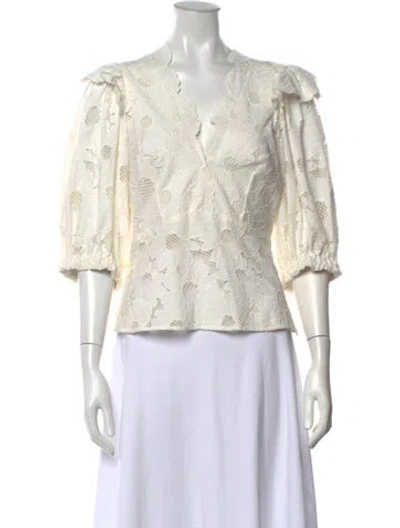 Pre-owned Sandro Floral Print V-neck Blouse In White