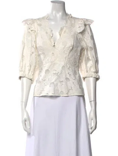 Pre-owned Sandro Floral Print V-neck Blouse In White