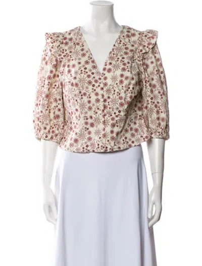 Pre-owned Sandro Floral Print V-neck Crop Top In Blue