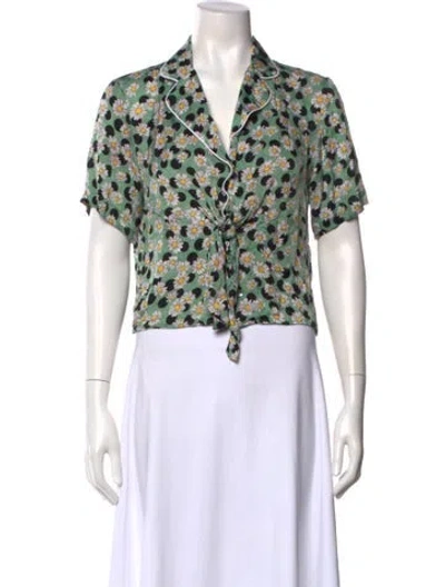 Pre-owned Sandro Floral Print V-neck Crop Top In Green