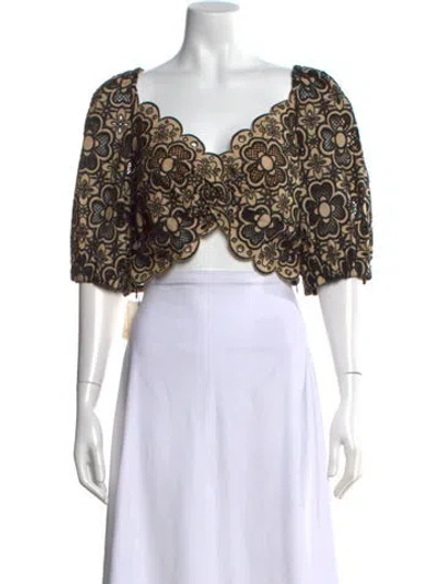 Pre-owned Sandro Floral Print V-neck Crop Top W/ Tags In Neutral