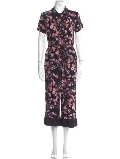 Pre-owned Sandro Floral Print V-neck Jumpsuit In Multi