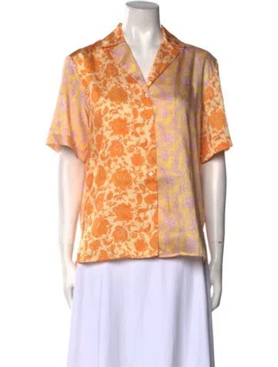 Pre-owned Sandro Floral Print V-neck Polo In Yellow