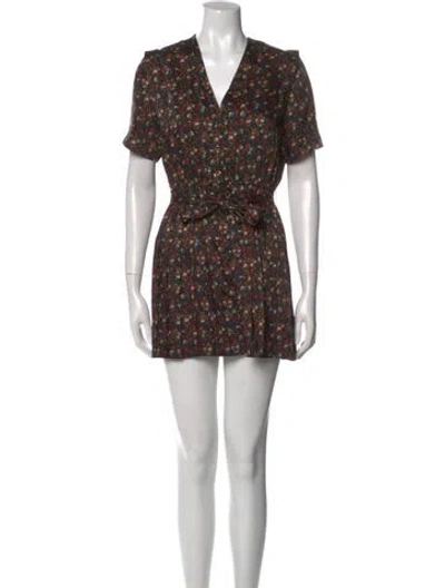 Pre-owned Sandro Floral Print V-neck Romper In Black