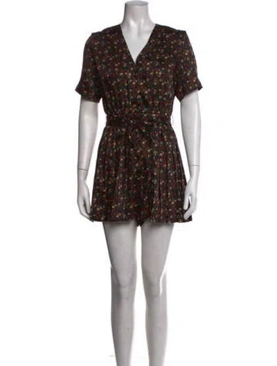 Pre-owned Sandro Floral Print V-neck Romper In Black