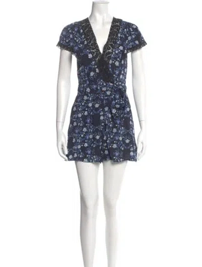 Pre-owned Sandro Floral Print V-neck Romper In Blue