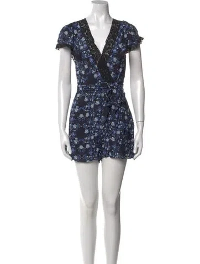 Pre-owned Sandro Floral Print V-neck Romper In Blue