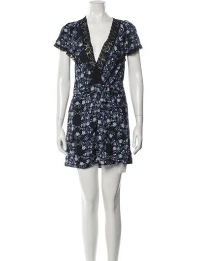 Pre-owned Sandro Floral Print V-neck Romper In Blue
