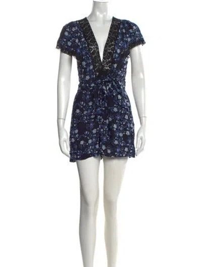 Pre-owned Sandro Floral Print V-neck Romper In Blue