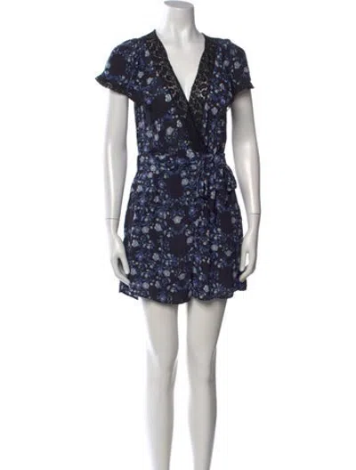 Pre-owned Sandro Floral Print V-neck Romper In Blue