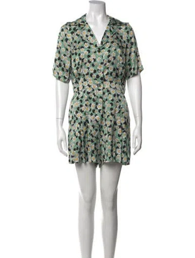 Pre-owned Sandro Floral Print V-neck Romper In Green