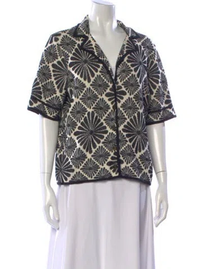 Pre-owned Sandro Floral Print V-neck Sweater In Black