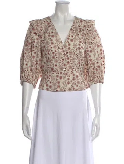 Pre-owned Sandro Floral Print V-neck Top