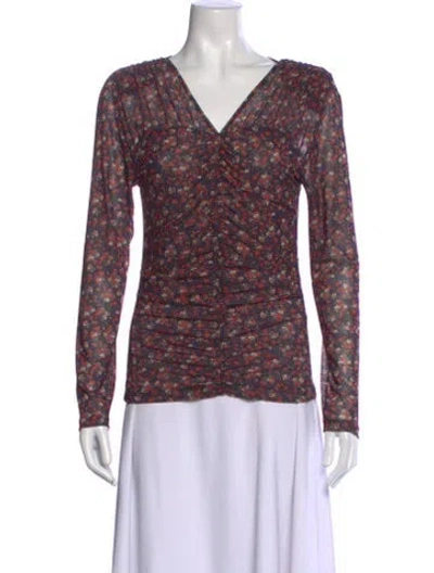 Pre-owned Sandro Floral Print V-neck Top In Black