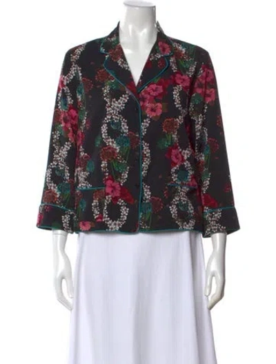 Pre-owned Sandro Floral Print V-neck Top In Black