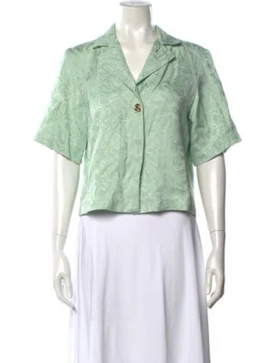 Pre-owned Sandro Floral Print V-neck Top In Green