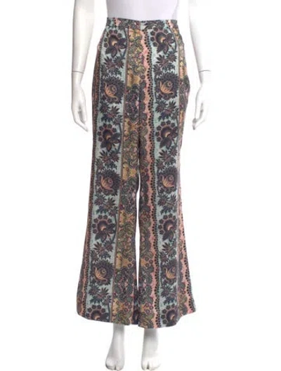 Pre-owned Sandro Floral Print Wide Leg Pants In Black