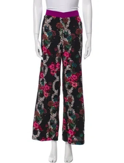 Pre-owned Sandro Floral Print Wide Leg Pants In Black
