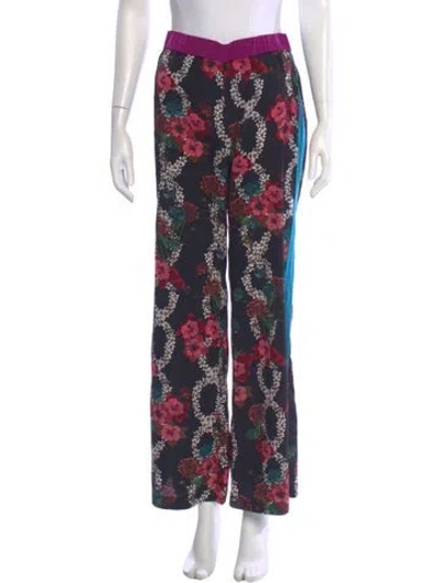 Pre-owned Sandro Floral Print Wide Leg Pants In Black