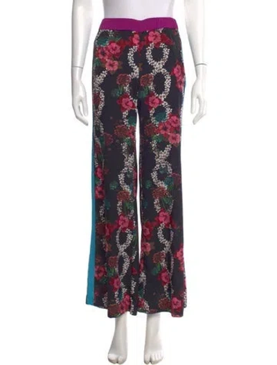 Pre-owned Sandro Floral Print Wide Leg Pants In Black
