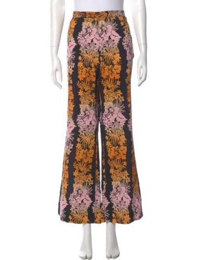 Pre-owned Sandro Floral Print Wide Leg Pants In Black