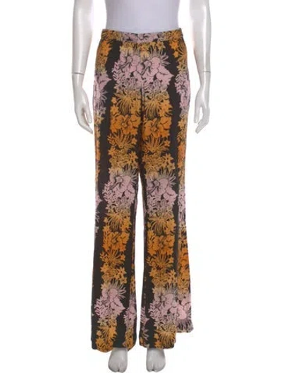 Pre-owned Sandro Floral Print Wide Leg Pants In Black