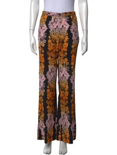 Pre-owned Sandro Floral Print Wide Leg Pants In Black