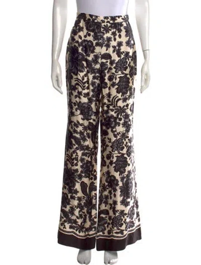 Pre-owned Sandro Floral Print Wide Leg Pants In Black