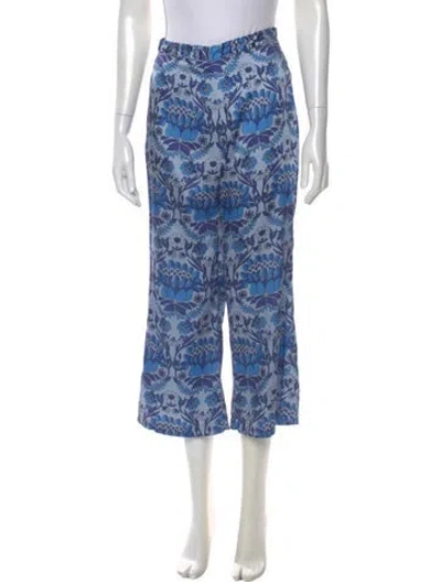 Pre-owned Sandro Floral Print Wide Leg Pants In Blue