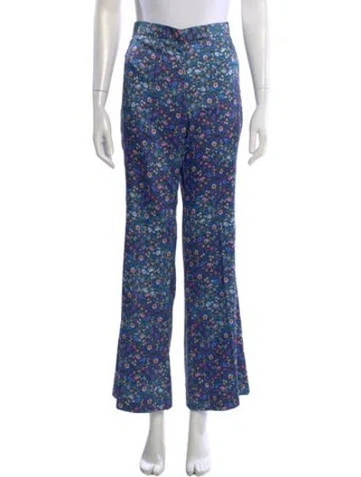 Pre-owned Sandro Floral Print Wide Leg Pants In Blue