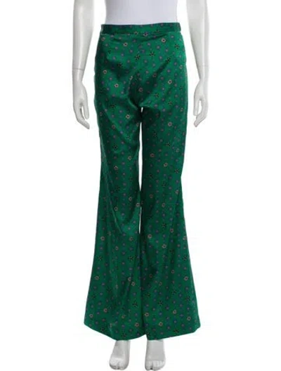 Pre-owned Sandro Floral Print Wide Leg Pants In Green