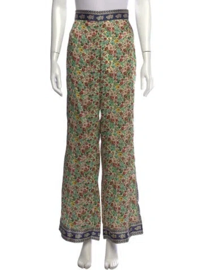 Pre-owned Sandro Floral Print Wide Leg Pants In Green