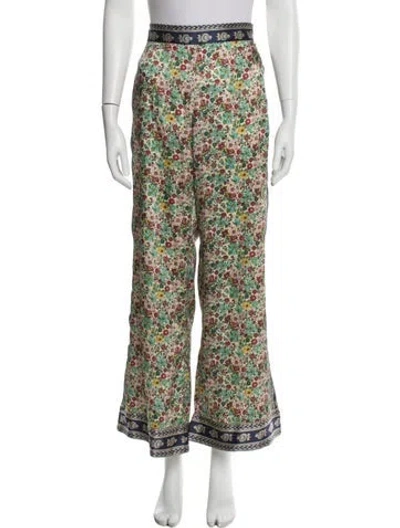 Pre-owned Sandro Floral Print Wide Leg Pants In Neutral