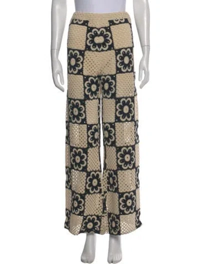 Pre-owned Sandro Floral Print Wide Leg Pants In Neutral