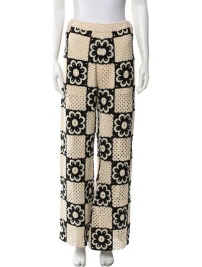 Pre-owned Sandro Floral Print Wide Leg Pants In Neutrals