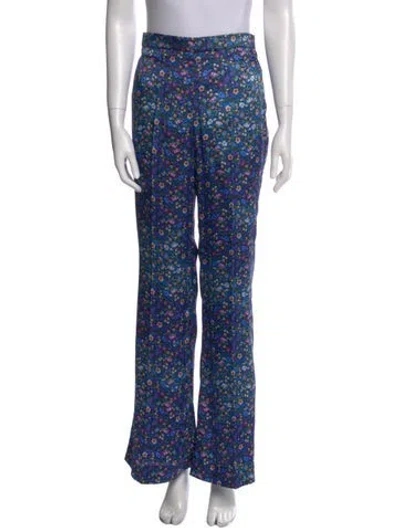 Pre-owned Sandro Floral Print Wide Leg Pants W/ Tags In Blue