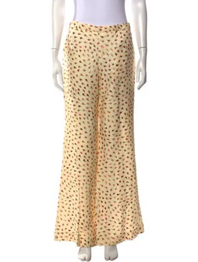 Pre-owned Sandro Floral Print Wide Leg Pants W/ Tags In Yellow