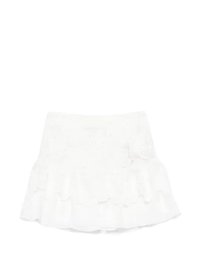 Sandro Floral Ruffled Mini Skirt In White