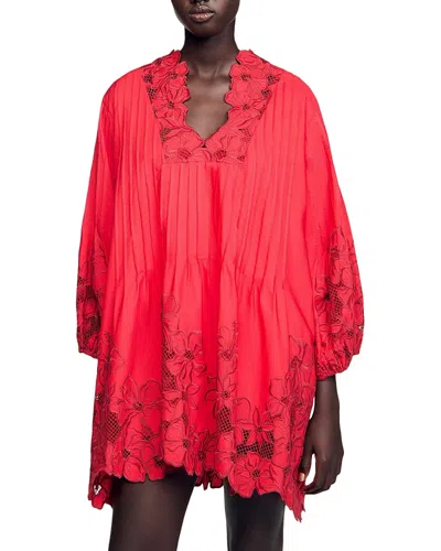 SANDRO FLORAL SCALLOPED MINI DRESS