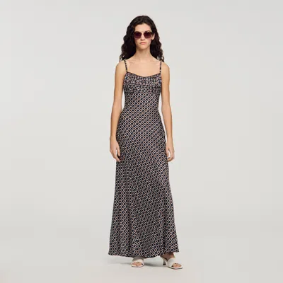 Sandro Printed Lace-up Maxi Dress In Brown