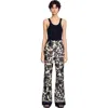 Sandro Perel Floral Satin Pants In Ecru/black