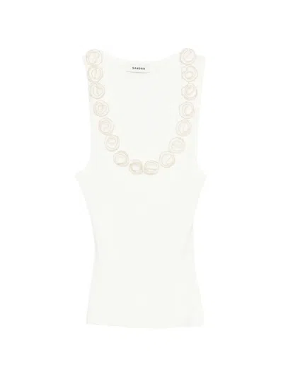 Sandro Floral-appliqué Top In Neutral