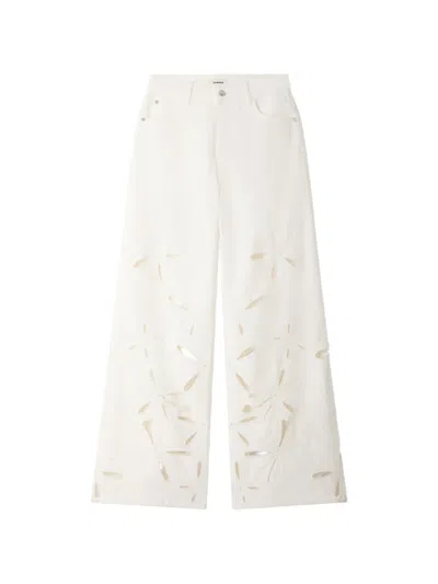 Sandro Floral-detail Wide-leg Jeans In White