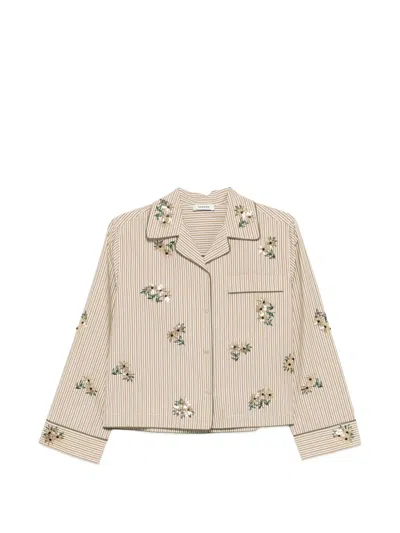 Sandro Floral-details Stripe-pattern Shirt In Brown