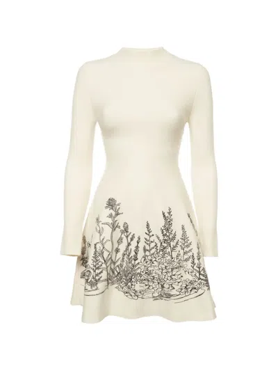 Pre-owned Sandro Floral-embroidered Flared Mini Dress In Neutrals
