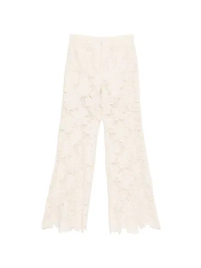 Sandro Floral-embroidered Lace-detail Trousers In Neutral
