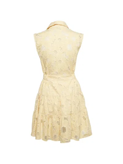 Pre-owned Sandro Floral-embroidered Tie-waist Mini Dress In Yellow