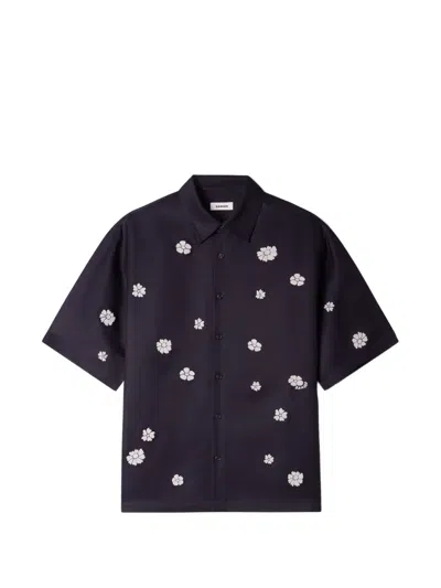 Sandro Floral-flocked Short-sleeve Shirt In Blue